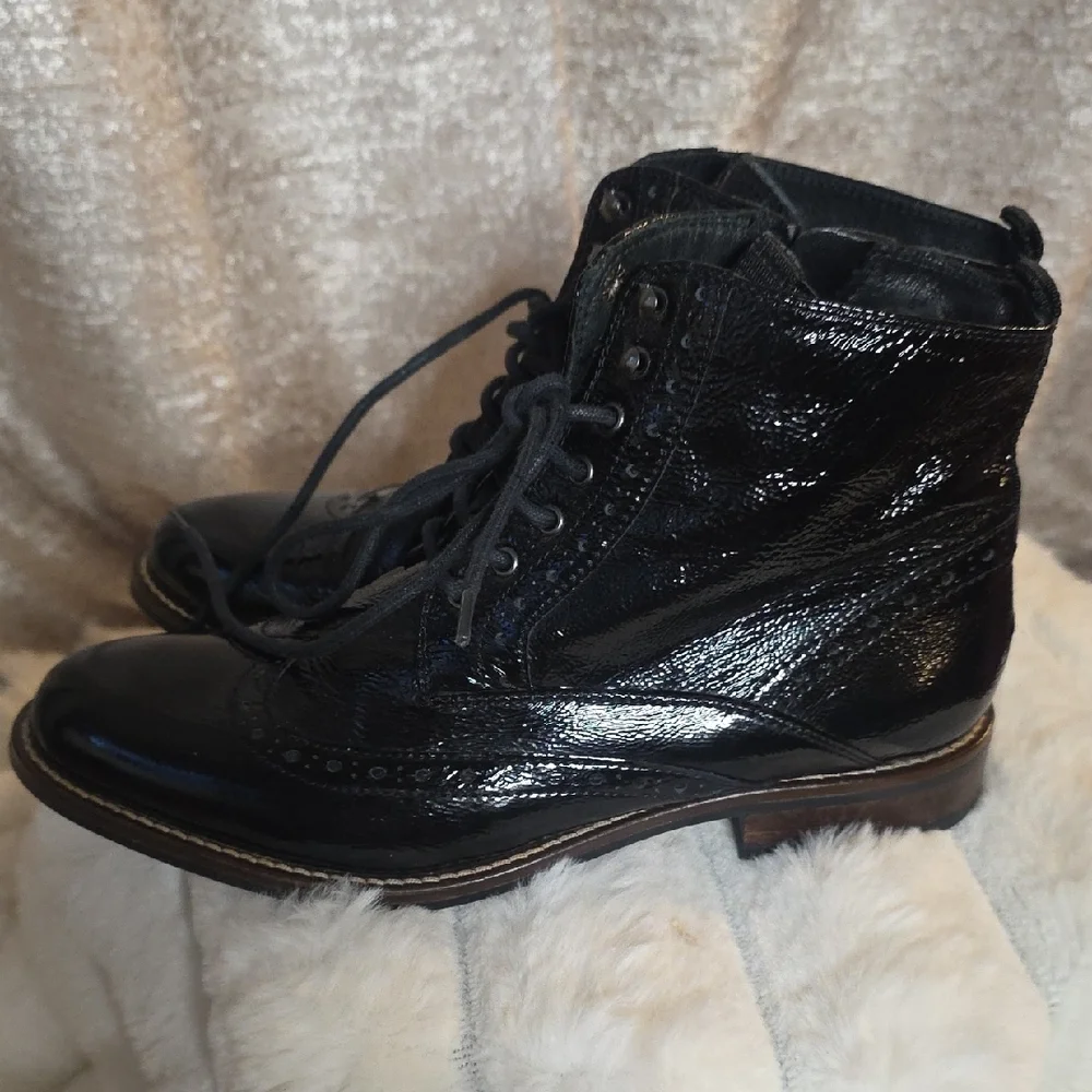 Black Patent Lace-Up Ankle Booties